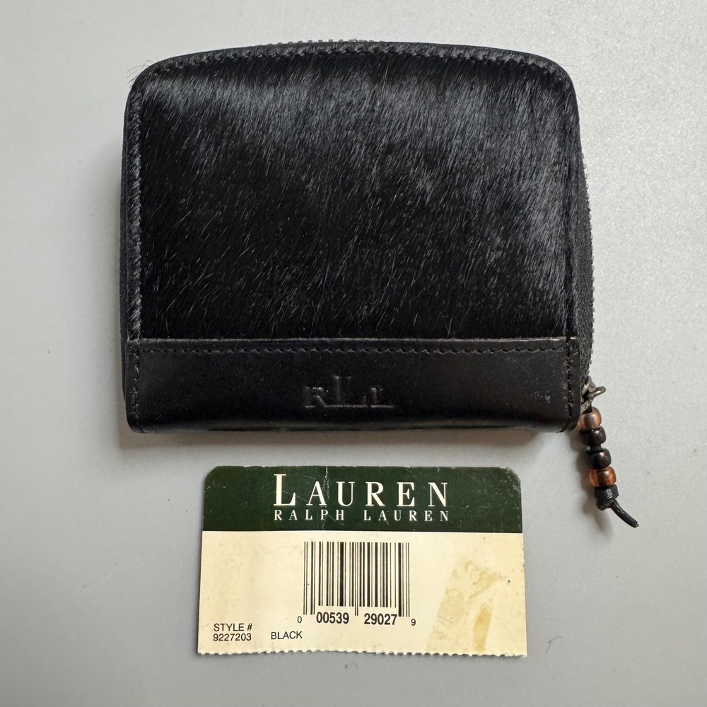 Vtg Lauren Ralph Lauren Black Calf Pony Hair Leather Zip Around Wallet RLL